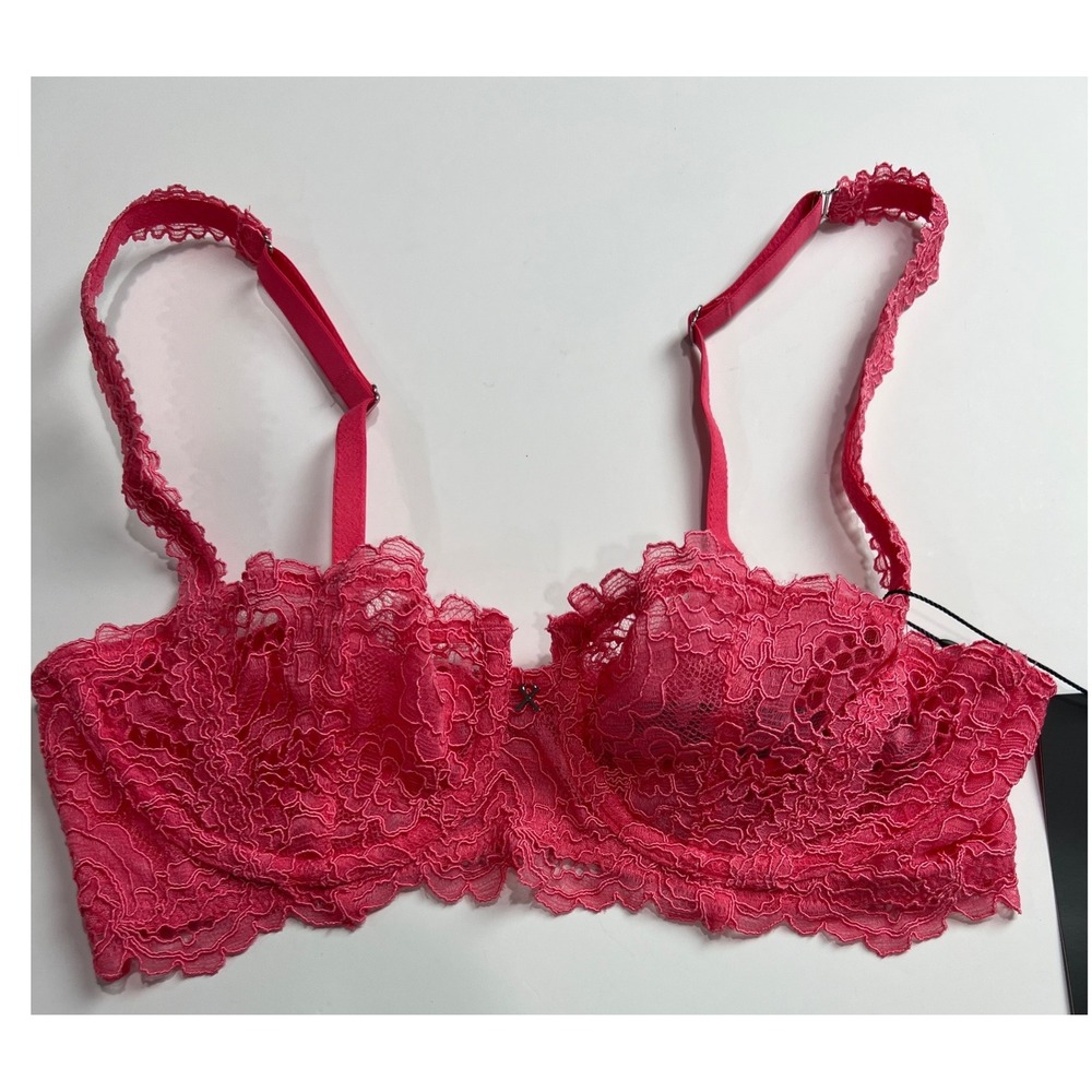 Savage X Fenty Bra Women 32B Pink Floral Lace Balconette Unlined UW Lingerie E11